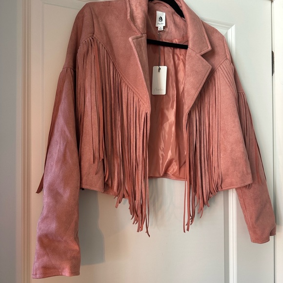 Chic Fringe Suede Blazer in Rose - Picture 2 of 8